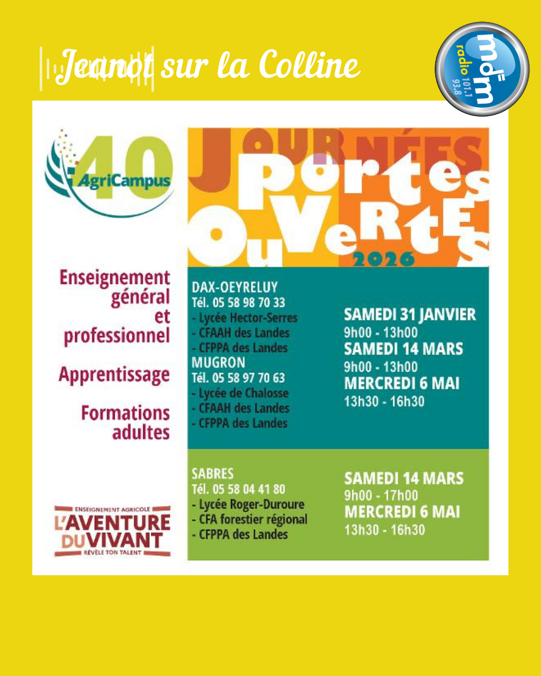 Jeanot sur la Colline 2026-01-30 - Les Journées Portes Ouvertes de l'Enseignement Public Agricole des Landes