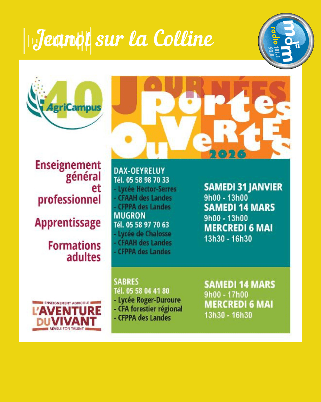 Jeanot sur la Colline 2026-01-30 - Les Journées Portes Ouvertes de l'Enseignement Public Agricole des Landes