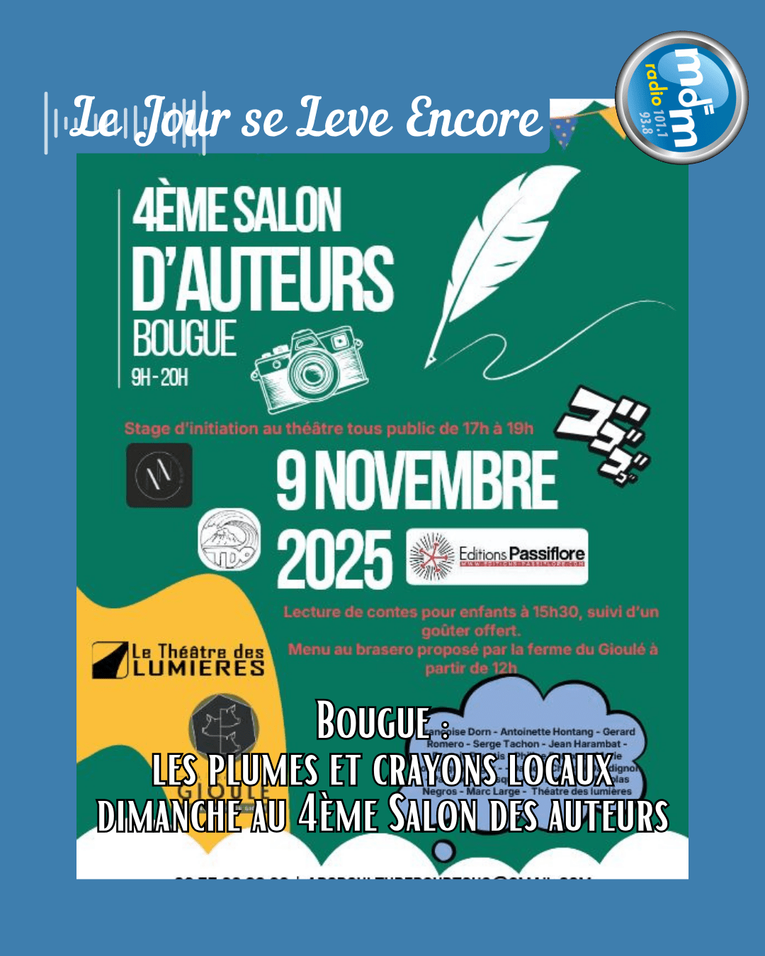 Le Jour se Lève Encore 2025-11-07 – Bougue les plumes et crayons locaux dimanche au 4ème Salon des auteurs Le Jour se Lève Encore 2025-11-07 - Bougue les plumes et crayons locaux dimanche au 4ème Salon des auteurs